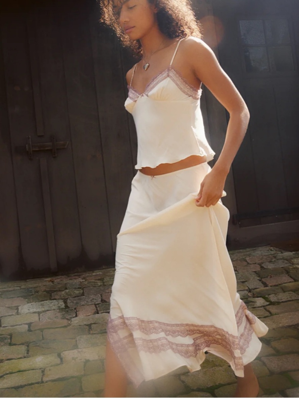 🆕 FP Intimately Lace Maxi Skirt Set Lingerie Slip Camisole WISH YOU WERE HERE XL - Picture 2 of 13